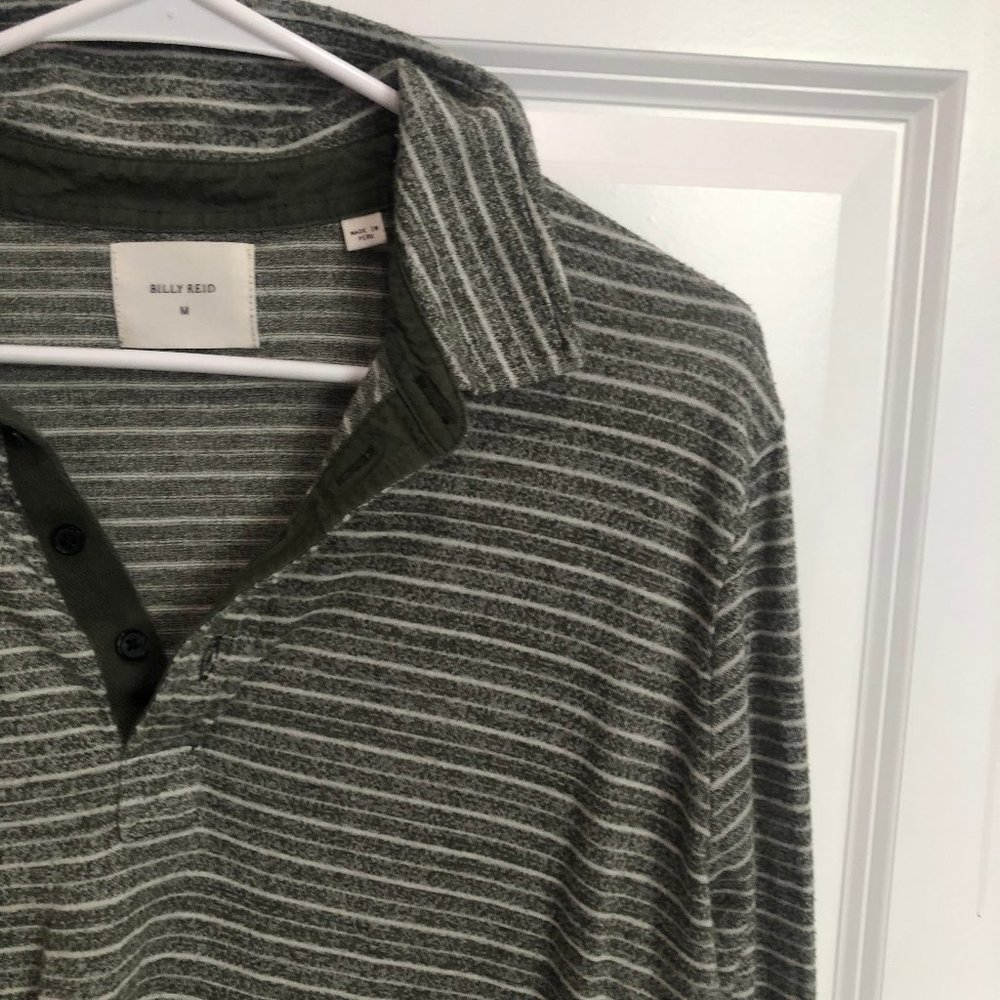 Billy Reid Green Striped Pull Over Long Sleeve Shirt